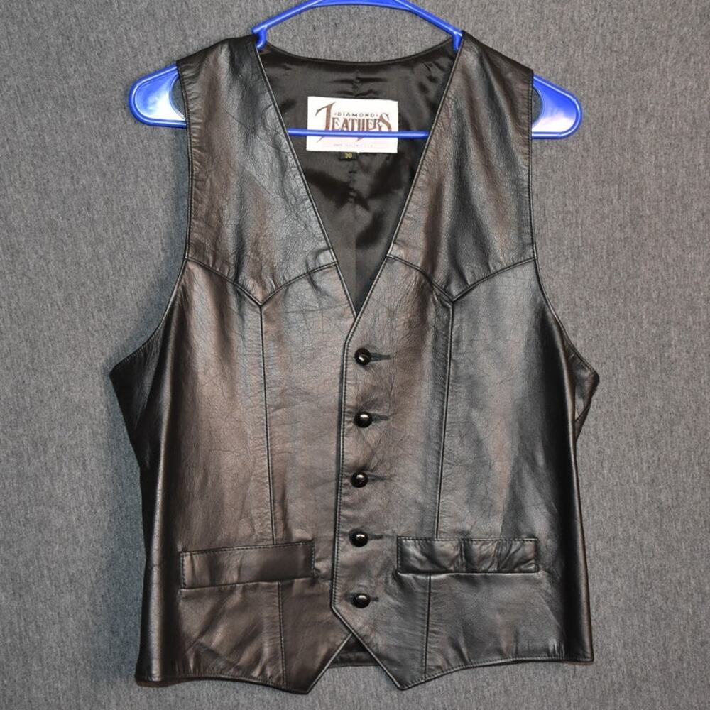 Diamond Leathers Men's Size 38 Leather Vest Biker Western USA Made Motorcycle